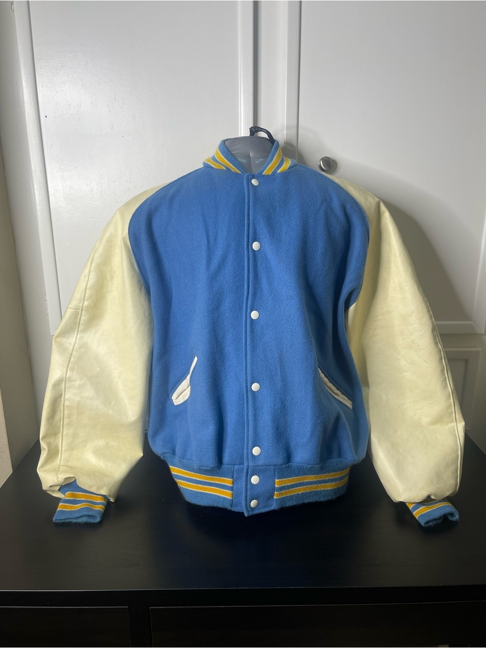 Blue and Cream Varsity Bomber Jacket
